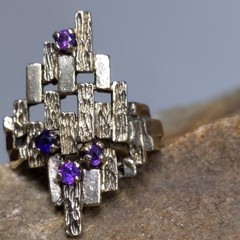 ESPO Sterling Silver Amethyst Ring Abstract Brutalist MCM Size 6 | 5.31g Vtg