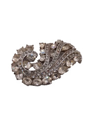 Vintage Clear Rhinestone Floral Brooch Silver Tone Pin 2 1/4 by 1 1/4