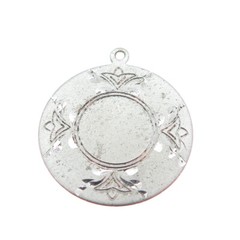 925 Sterling Silver Antique Art Deco Engraved Floral Round Pendant
