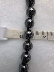 Vintage Genuine 24″ Hematite 8mm Round Bead Necklace Hand Knotted Secure Clasp