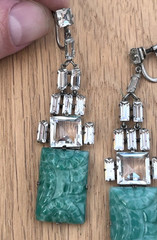 Antique Art Deco Carved Green Peking Glass Faux Jade Screw-Back Earrings