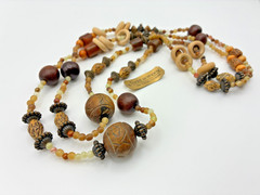 Todd Anthony Dendritic Jasper Wood Semi Precious Stones Metal Beaded Necklace
