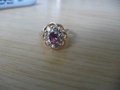 18KT H G P PLATED GOLD TONE TINY RED STONE SZ 7.5 RING #31/18-3