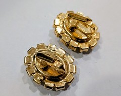 Eisenberg Ice Black Jet Oval Rhinestone Halo Clip Earrings Gold Tone Orig Card