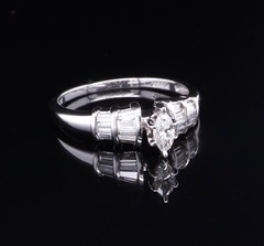 Vintage 0.30 Marquise 0.42 Tapered Baguette Diamond Set Platinum Ring Val $6650