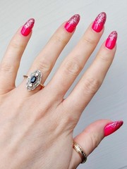 Art Deco Vintage 14k Gold Finish Lab Created Diamond & Sapphire Engagement Ring