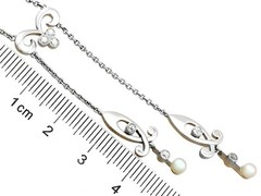 Antique Pearl & 0.24 Ct Diamond 14k Yellow Gold & Platinum Necklace Art Nouveau