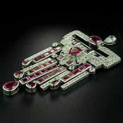 Art Deco Vintage Ruby & Lab Created Diamond 14K White Gold FN Engagement Pendant