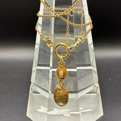 Vintage 12k Gold Filled Pocket Watch Chain FOB, Dog Clip, T-Bar, O-Ring, Cameo
