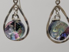 925 Sterling Silver Dichroic Glass Drop Earrings Teardrop Dangle 1.25″