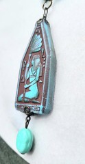 ANTIQUE NEIGER EGYPTIAN REVIVAL PENDANT SCARAB URANIUM GLASS NECKLACE SET OOAK