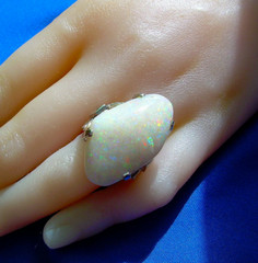 Original EARTH MINED OPAL DIAMOND Deco Style Ring PLATINUM Filigree Statement