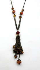 VTG MODERN brown Amber color Bronze tne BEAD TASSEL PENDANT LIGHTWEIGHT Necklace