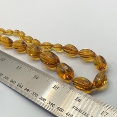 Vintage Amber Brown Glass Beaded Necklace 32 In Oval Graduated Beaded Strand