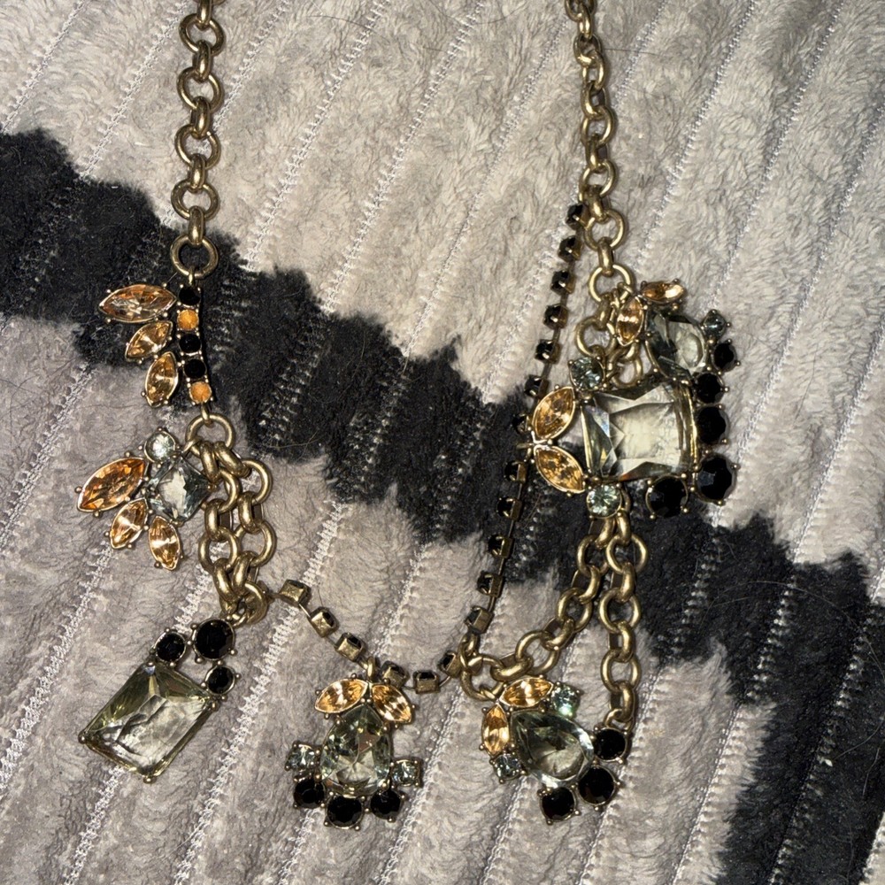 Vintage J. Crew Bib Necklace Yellow And Brown Glass Stones. A Statement Necklace