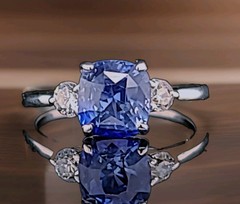 Vintage 14k White Gold Engagement Ring 2.70ct.Natural Blue Sapphire Cushion GIA