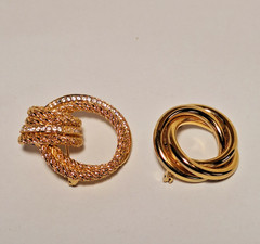 1 Vtg Christian Dior 1970s Knot Brooch & 1 Gold-Tone Intertwined Circle Brooch