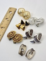 Vintage Lot Clip Earrings Metal Textured Geometric Mod Avon & unbranded Retro