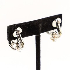 Coro Vintage White Enamel Earrings Silver Tone Clip On Hinge Screw Back Signed