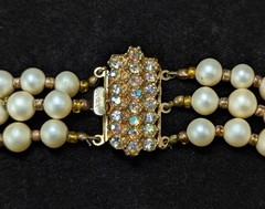 Vintage Giuliano Fratti Milan Gripoix Glass Pearl 3-Strand Choker Necklace