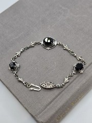 Vintage Black Crystal Art Deco Victorian Revival Bracelet Sadie Green 7 Inches