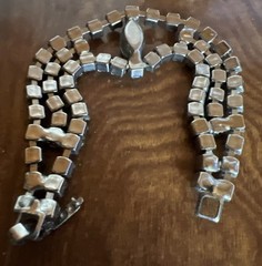 Vintage Blue Moonstone Bracelet Glass Rhinestones Silver Tone 6.5 In.