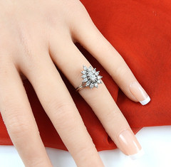 Vintage Ring Solid 14K White Gold Diamonds Engagement Starburst Jewelry Size 5