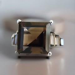 Vintage Art Deco Style Sterling Silver 925 Natural Smoky Quartz Ring 7