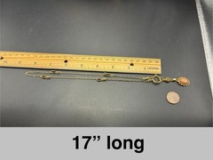 Vintage 12k GF Pocket Watch Chain FOB Necklace, Dog Clip,Goldstone & Citrine Gem