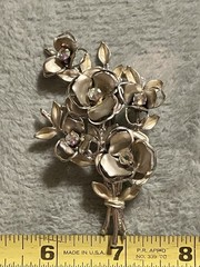 Vintage CORO Gold Tone Clear AB Glass Rhinestone Flower Leaf Brooch Pin