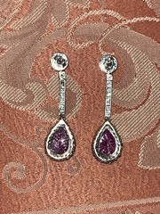 Large 14K Solid Gold Authentic Natural Ruby Diamond Leaf Earrings AGI Certified!