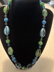 Western Germany Pear Shape Green And Blue Beads Necklace