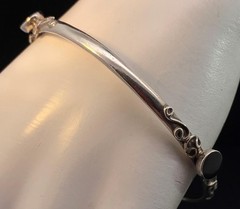 Taxco Mexico Sterling Silver Onyx Bangle Bracelet B91