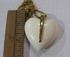 Vintage 70s Crown Trifari Cream / Off White Lucite Heart Gold Tone Necklace