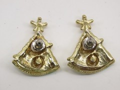 Christmas Trees Earrings Faux Pearl Enamel Pierced Vintage D3070