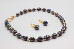 21 inch Big Peacock Baroque Pearl Necklace and Earring Set, Accent Clasp