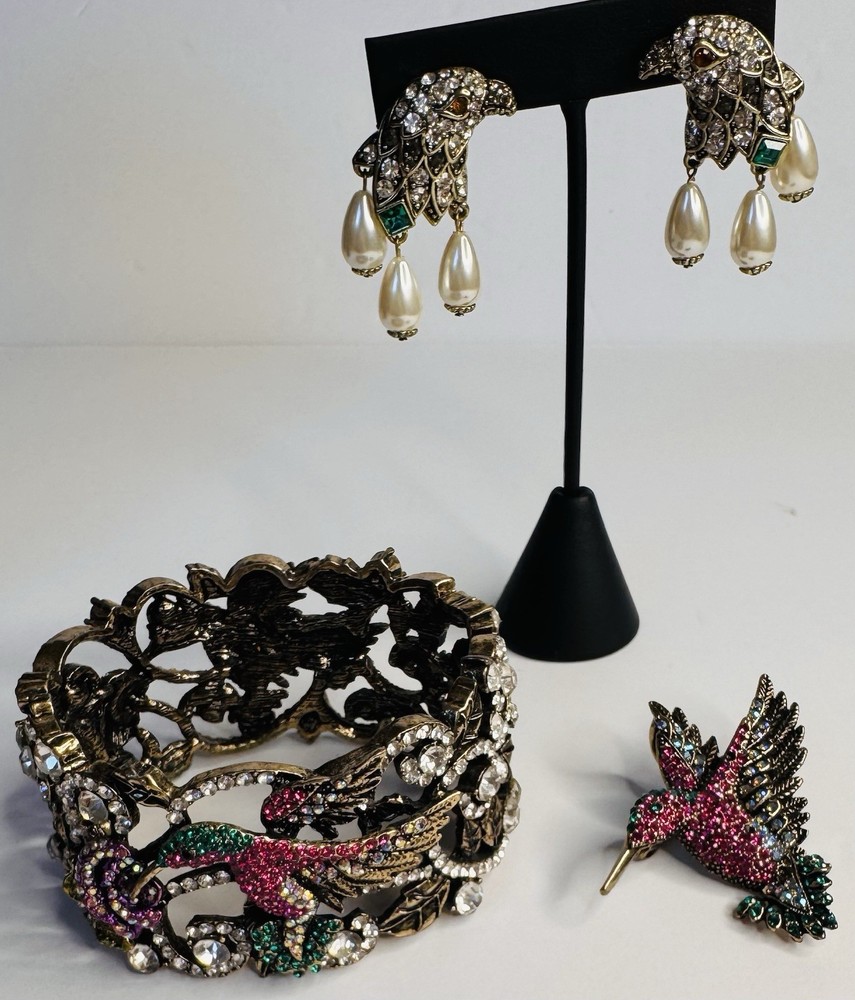 JTV Jewelry Humming Bird , Brooch Bracelet And Earrings With Crystal