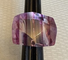 70s Vintage Lucite Ring Lilac Lavender Striped Clear Faceted High Dome size 5.5