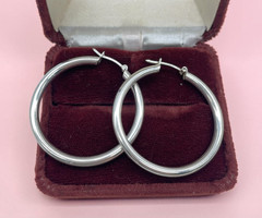 VTG Italy 925 Sterling Silver 4mm Hoop earrings 1.50″ lever back 6.7g