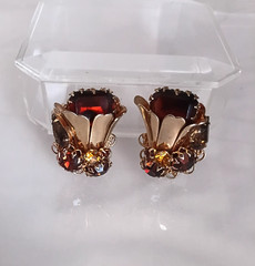 Vintg Carnegie, Caviness, Hobe Unsigned Rhinestone Clamper Bracelet Earrings Set