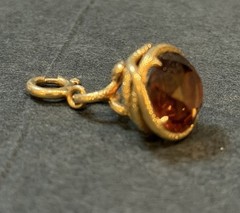 Antique 18k Gold Snake Serpent Charm Pendant Fob Diamond w/ Citrine