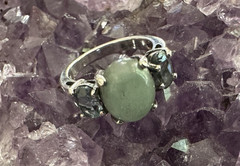 Vintage Sterling Silver Green Jade Blue Topaz Ring Sz 5
