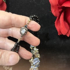 Vintage Triple Strand Pearlized Blue Stone Beaded Necklace 18″