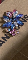 VTG DeLizza Elster Juliana Brooch Molded Givre Blue Glass Pink AB Flower Pin