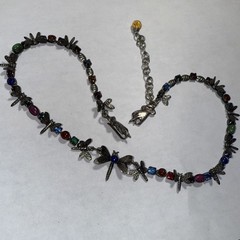 Mary Demarco Choker Dragonfly Cabochons And Rhinestone Hand Clasp Vintage 16-18”