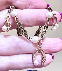 LOVELY Music Themed 14 Kt. Gold-Filled & Solid 14 Kt. Gold Pearl Charm Bracelet