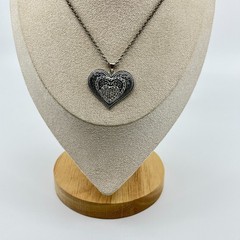Vintage Silver Tone Filigree Triple Heart Pendant Necklace Clear Rhinestone Y2K