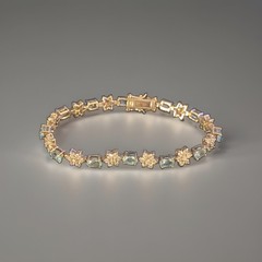 925 Sterling Silver Blue Topaz Opalite CZ Floral Tennis Bracelet Vintage 7.5”