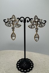 Vintage Monet Gold Tone Crystal Rhinestone Drop Dangle Pierced Earrings Nice!