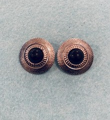 Vintage Large Silver Round Earrings 1980s Faux Onyx Center Posts Pierced